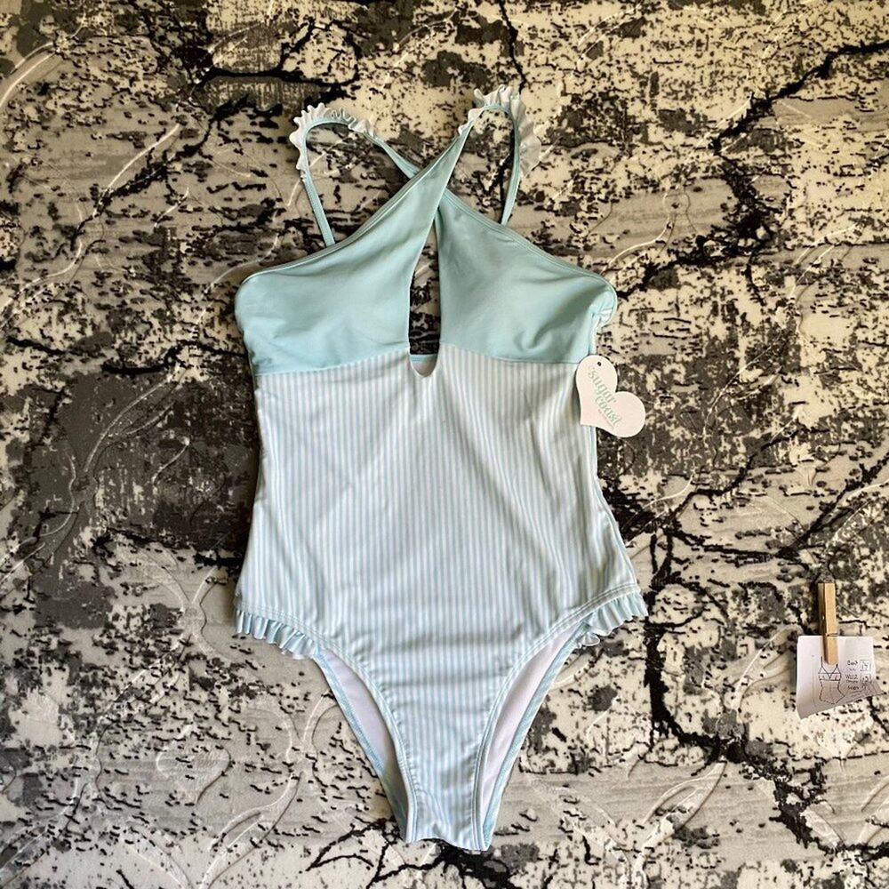 Sugar Coast One Piece Swimsuit M White Green Tropical Beach Women 🔥